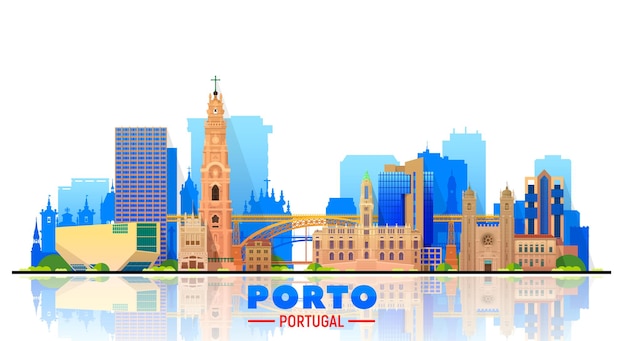 Porto Portugal skyline with panorama in white background Vector Illustration Business travel and tourism concept with modern and old buildings Vector for presentation banner website