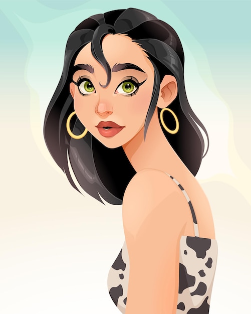 Portrait of a beautiful girl. Vector cartoon illustration