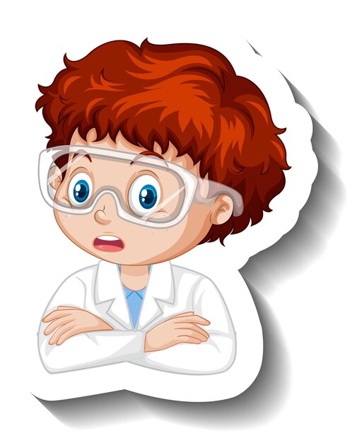 Portrait of a boy in science gown cartoon character sticker