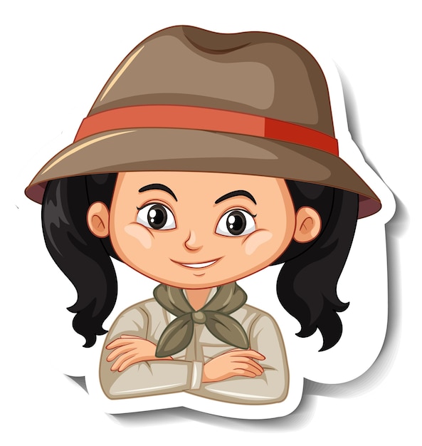 Portrait of girl in safari outfit cartoon character sticker