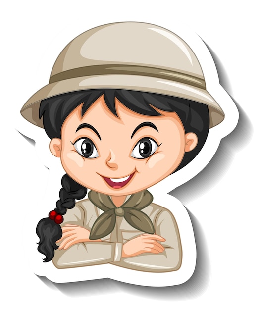 Portrait of girl in safari outfit cartoon character sticker