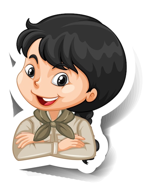 Portrait of girl in safari outfit cartoon character sticker