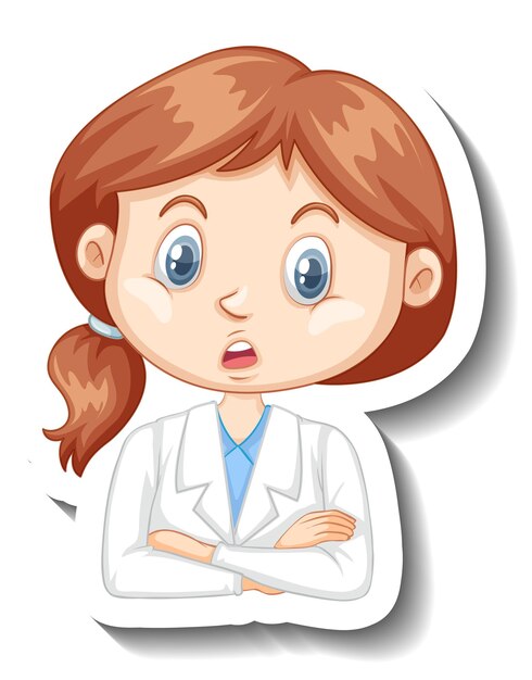 Portrait of a girl in science gown cartoon character sticker