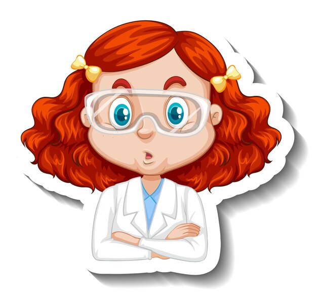 Portrait of a girl in science gown cartoon character sticker