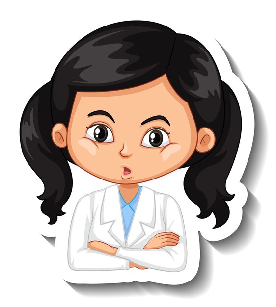 Portrait of a girl in science gown cartoon character sticker