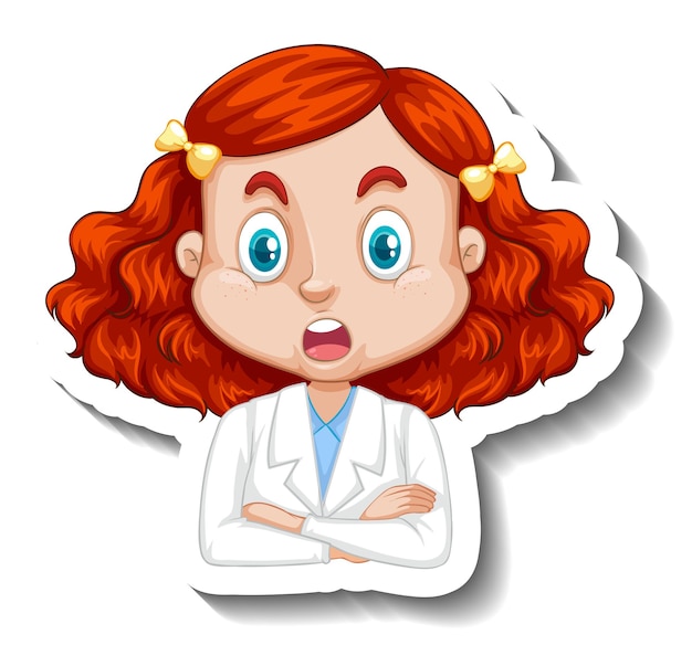 Free vector portrait of a girl in science gown cartoon character sticker