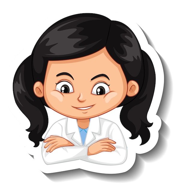 Portrait of a girl in science gown cartoon character sticker