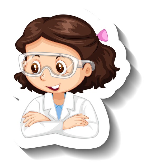 Portrait of a girl in science gown cartoon character sticker