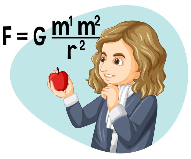 Portrait of Isaac Newton in cartoon style