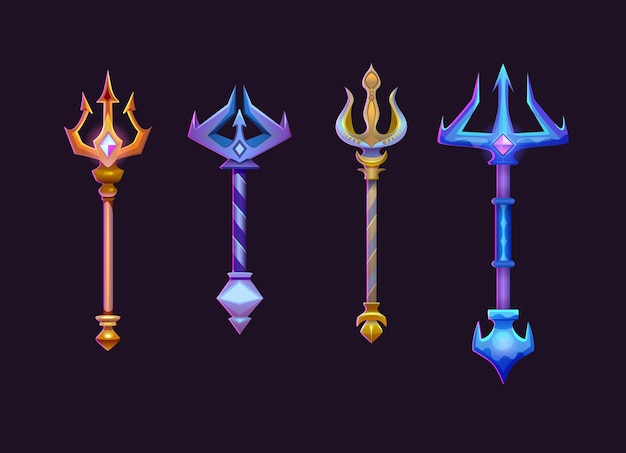 Free Vector poseidon or neptune magic trident for game ui