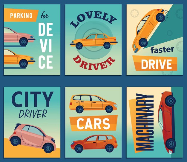 Positive greeting card designs with city cars