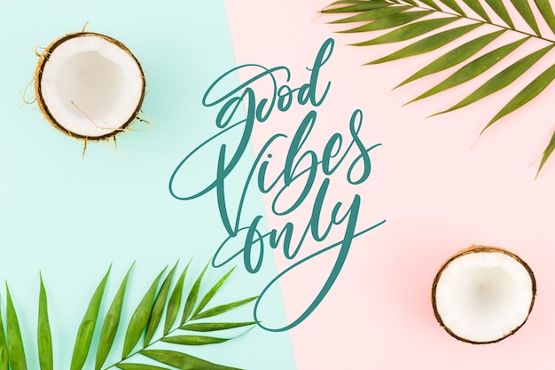 Free Vector positive lettering with photo of coconuts