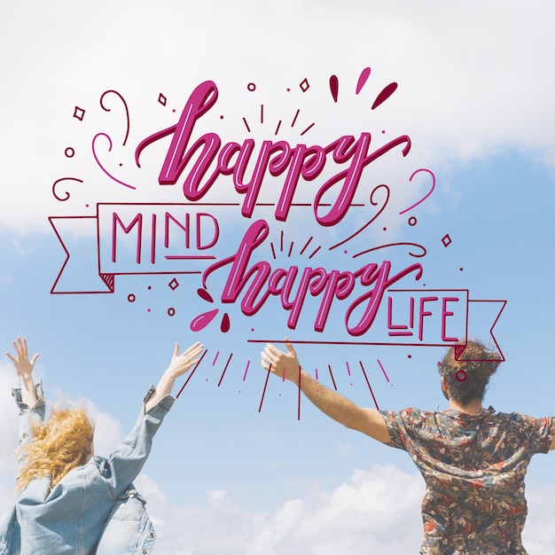 Free Vector positive mind lettering with photo