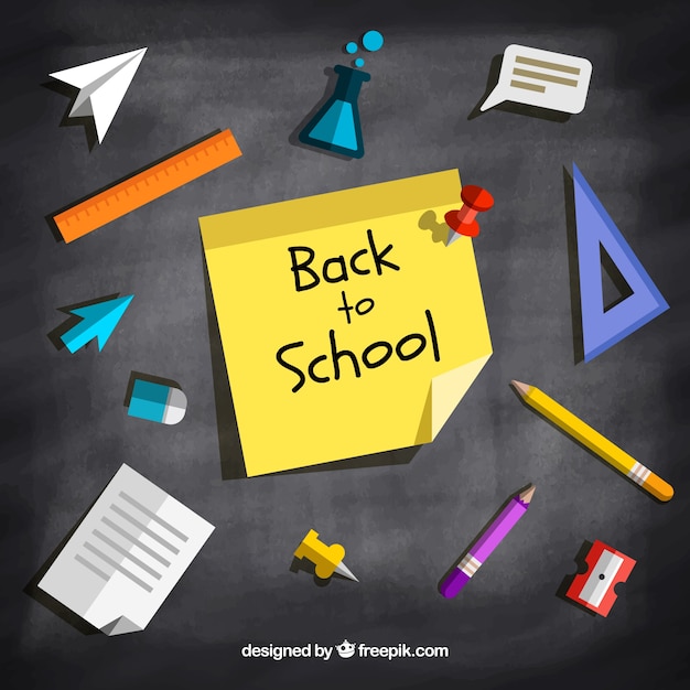 Free Vector post it and school materials with flat design