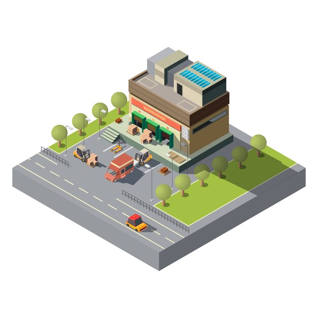 Postal company warehouse isometric vector icon