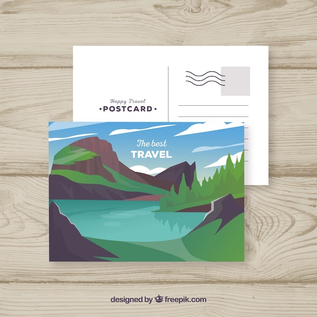 Free Vector postcard template with travel concept