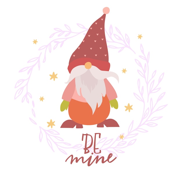 Free vector postcard with gnome be mine