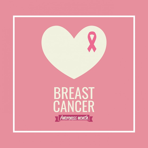 Poster breast cancer awareness month with heart and ribbon