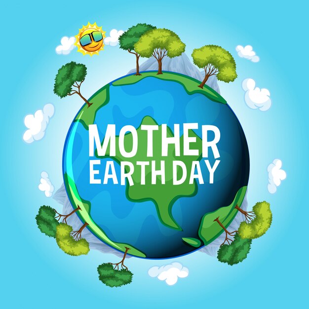 Poster design for mother earth day with blue earth and blue sky