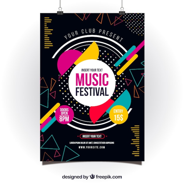 Free Vector poster design for music party with colorful shapes