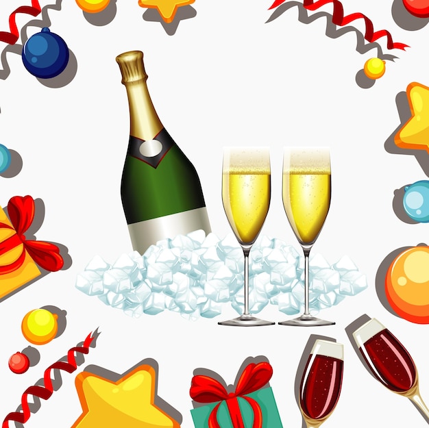 Poster design for New Year with champagne and glasses