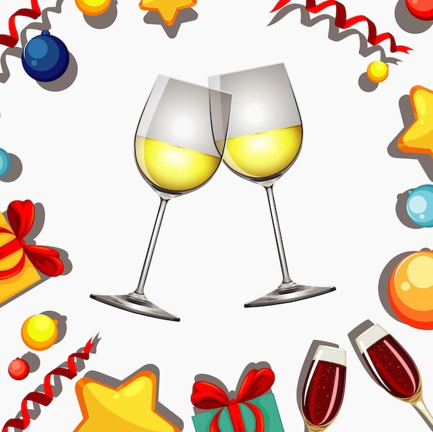 Free Vector poster design for new year with two glasses of wine