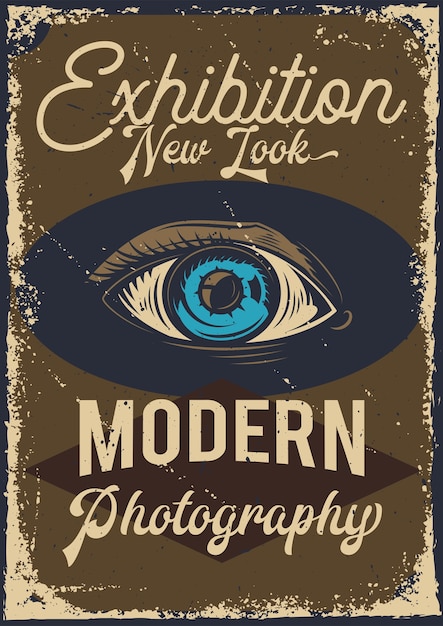 Free Vector poster design with illustration of advertising of exhibition with an eye