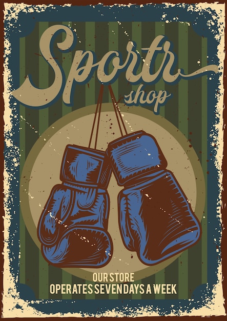 Free Vector poster design with illustration of advertising of sports store