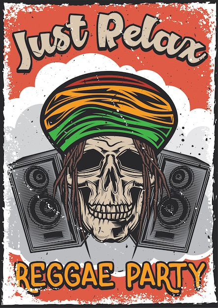 Free Vector poster design with illustration of a rasta's skull