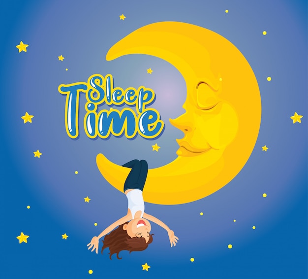 Poster design for word sleep time with girl on the moon