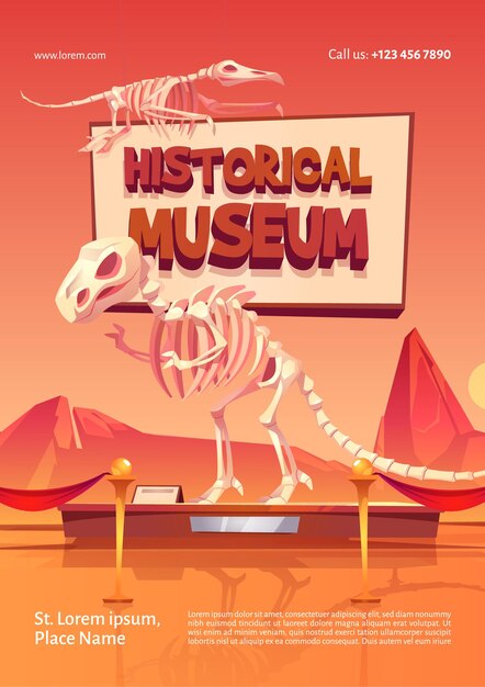 Poster of historical museum with dinosaur skeletons