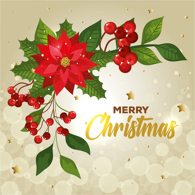 poster of merry christmas with flower and decoration