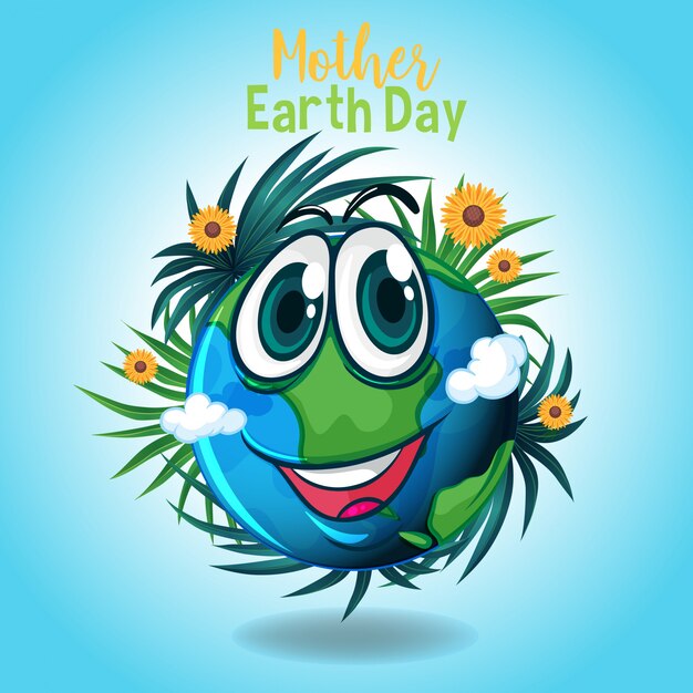 Poster  for mother earth day with big smile on earth