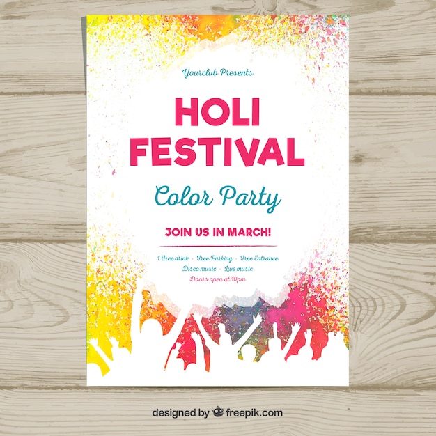 Free vector poster template for the holi festival party