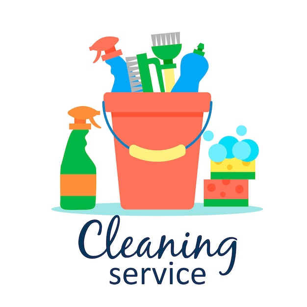 Free Vector poster template for house cleaning services with various cleaning items