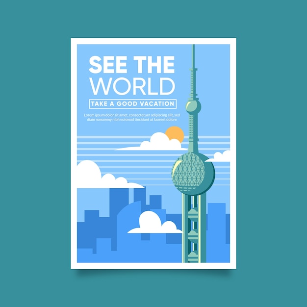 Free vector poster template for travel with illustration