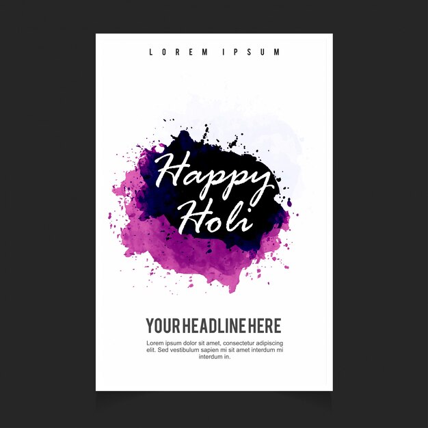 Poster with watercolor stains, holi festival