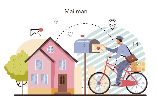 Free Vector postman profession post office staff providing mail service accepting of letter and package selling postage stamp delivery and international comunication isolated flat vector illustration