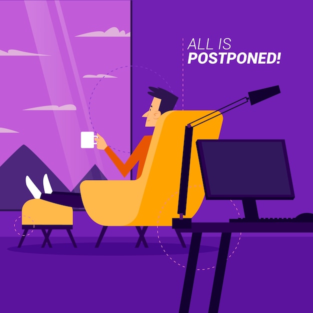 Free Vector postponed concept with man resting