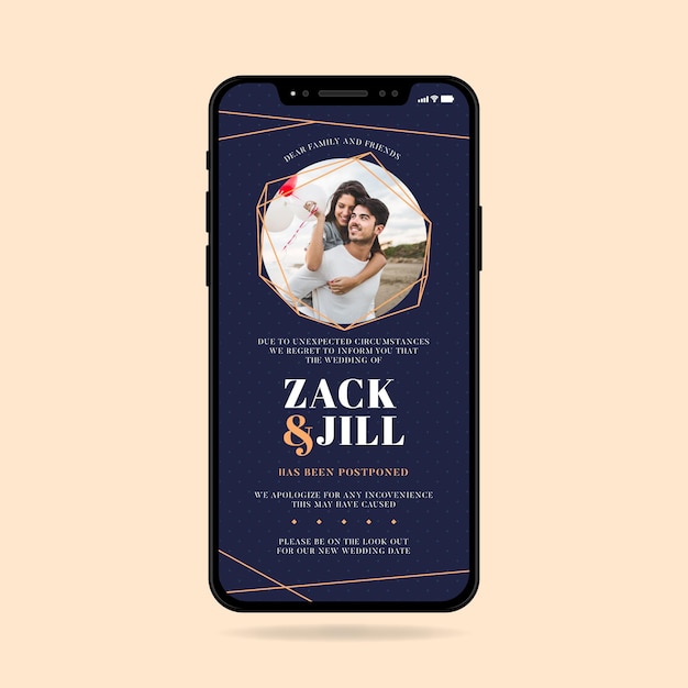 Postponed wedding annoucement smartphone format