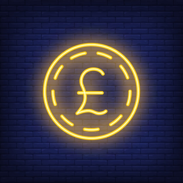 Free Vector pound sterling coin on brick background. neon style illustration. money, cash, exchange rate