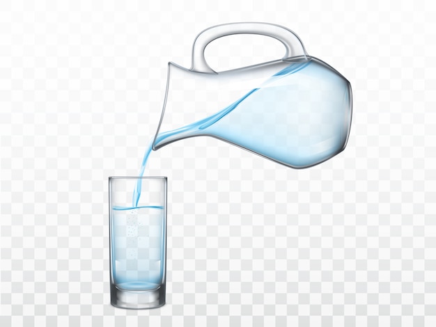 Pouring freshwater from jug in glass vector