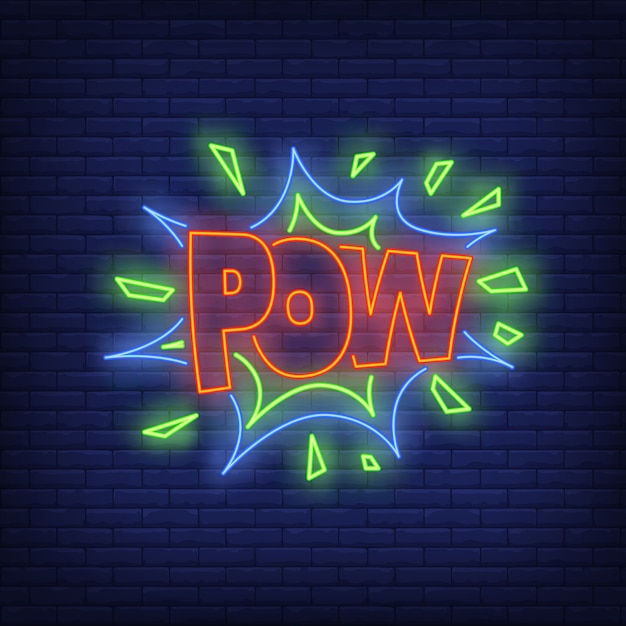 Free Vector pow lettering neon sign