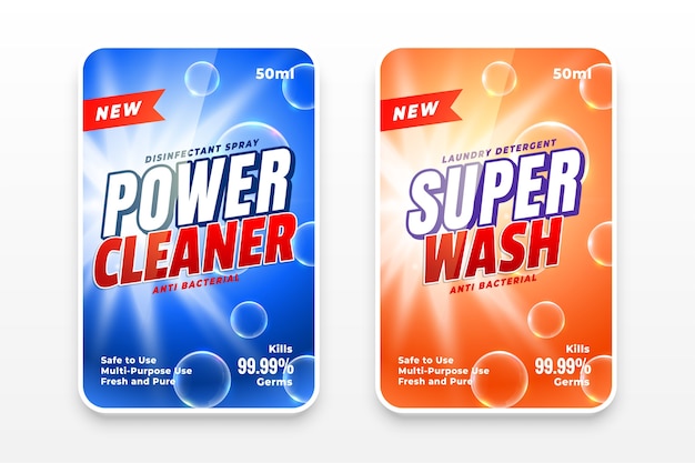 Power cleaner and super wash disinfectant labels