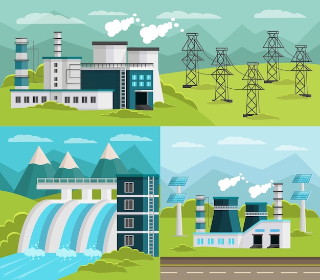 Free Vector power generation illustrations set