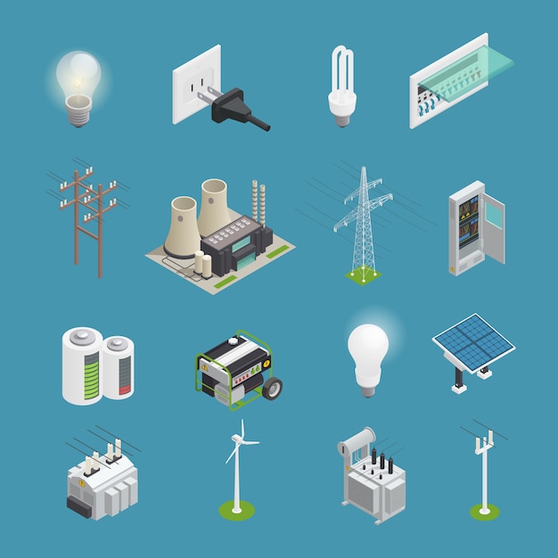 Power icons isometric set