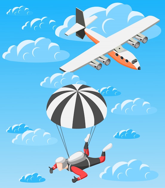 Free Vector pparachuting person and airplane