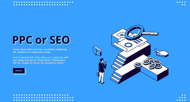 Free vector ppc or seo isometric landing page, cpc technology