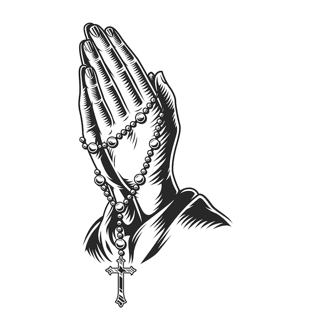 Free Vector praying hands holding rosary beads