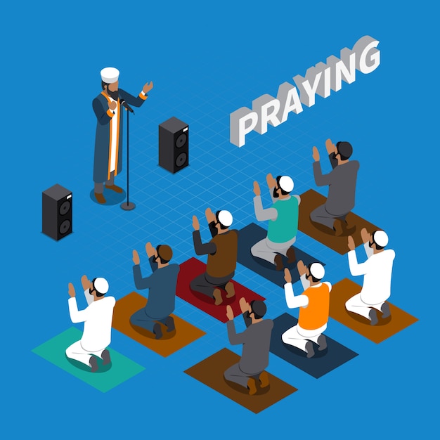 Praying In Islam Isometric Composition